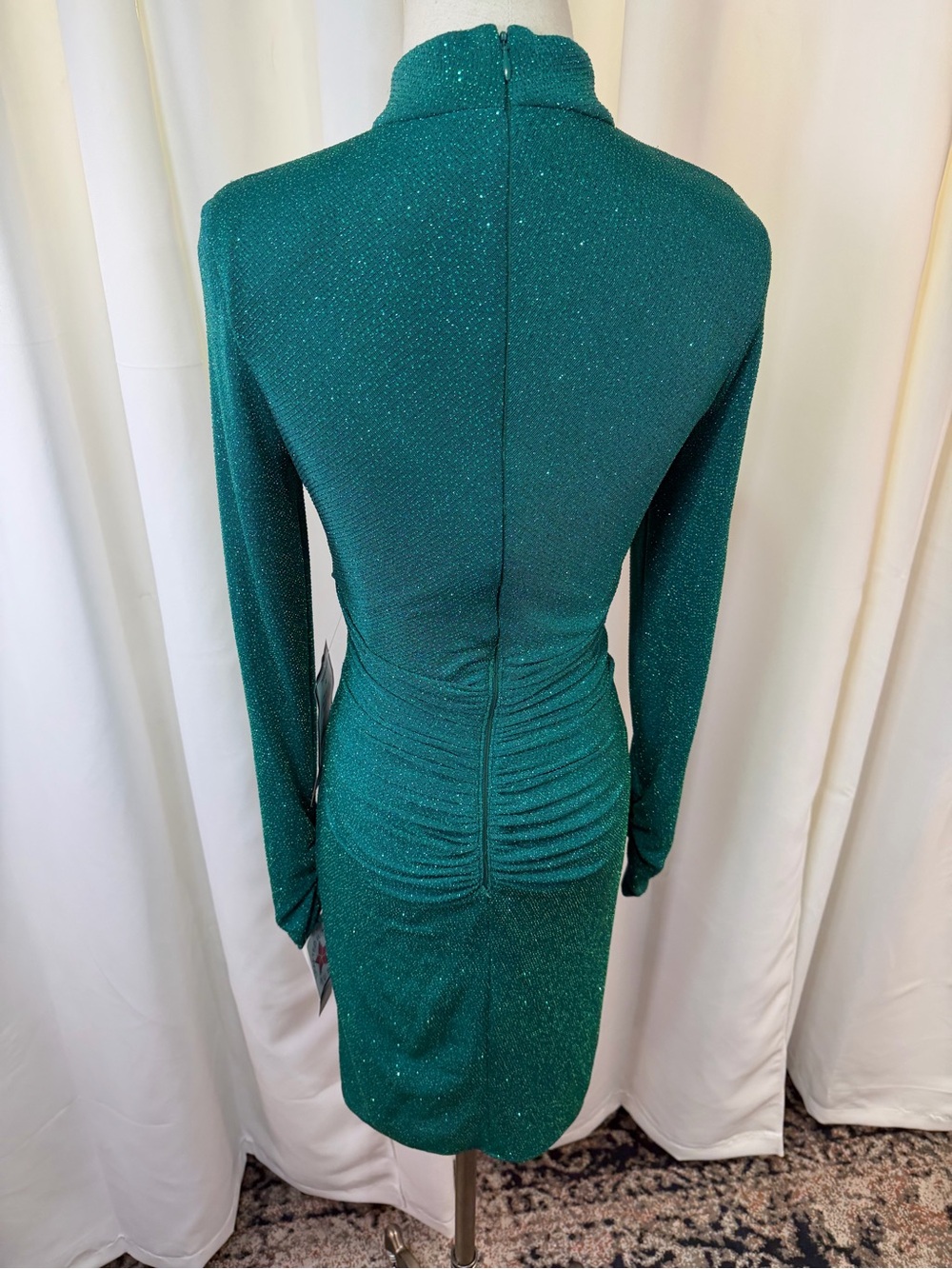 NWT Betsy & Adam ‘Ruched Glitter-Knit Side-Slit Dress’ in Green Size 6 - Picture 11 of 15